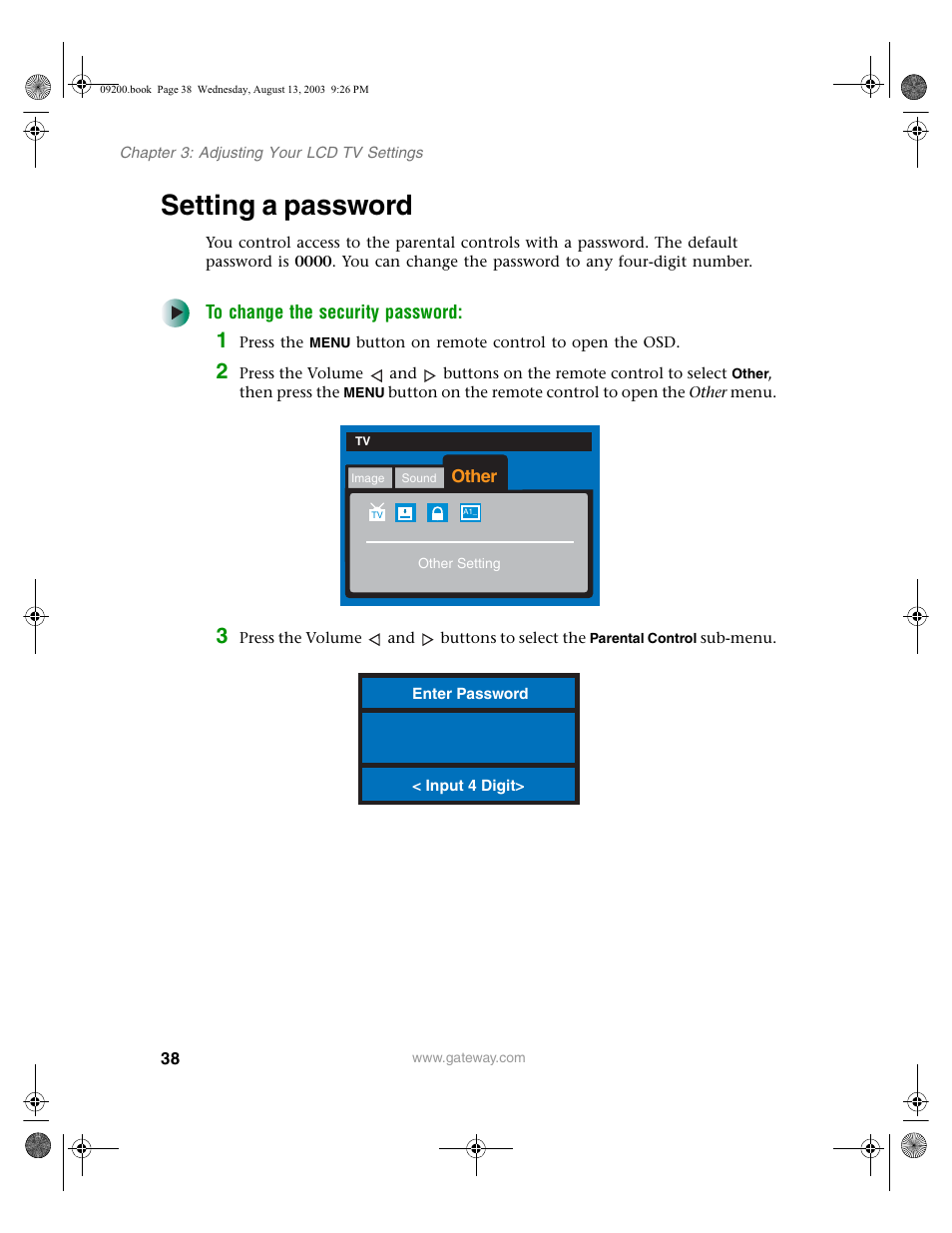 Setting a password, To change the security password | Gateway GTW-L17M103 User Manual | Page 42 / 58