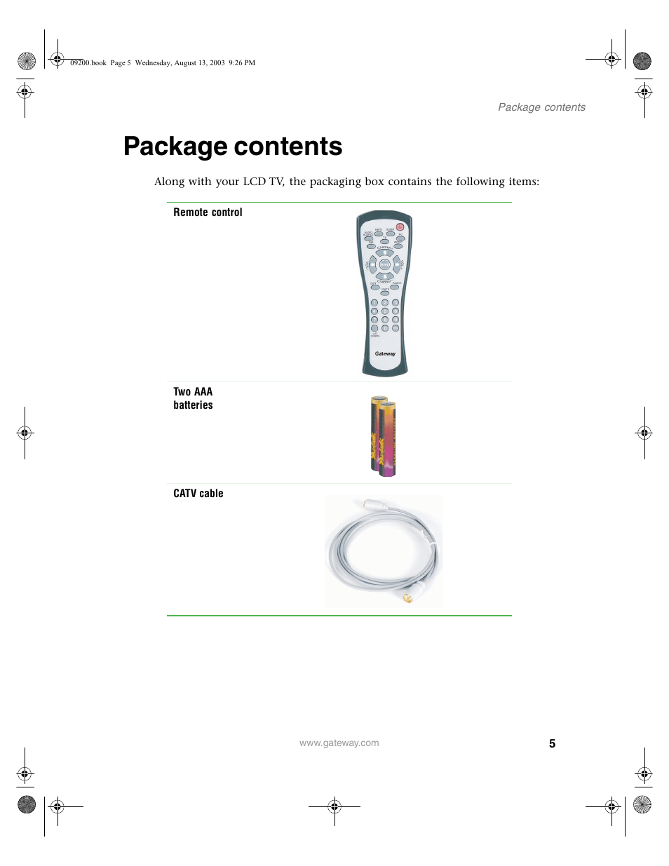 Package contents | Gateway GTW-L17M103 User Manual | Page 9 / 58