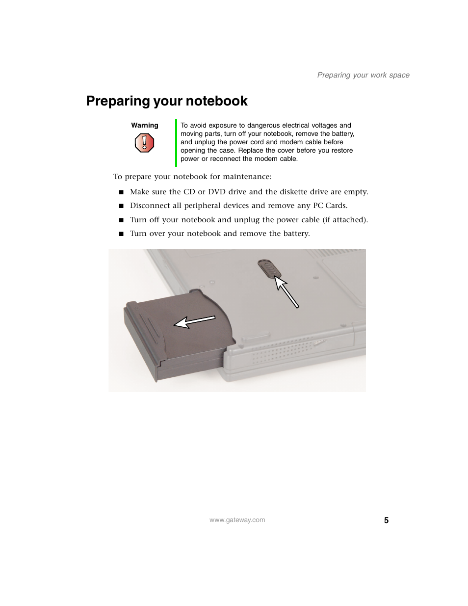Preparing your notebook | Gateway 1450 User Manual | Page 10 / 73