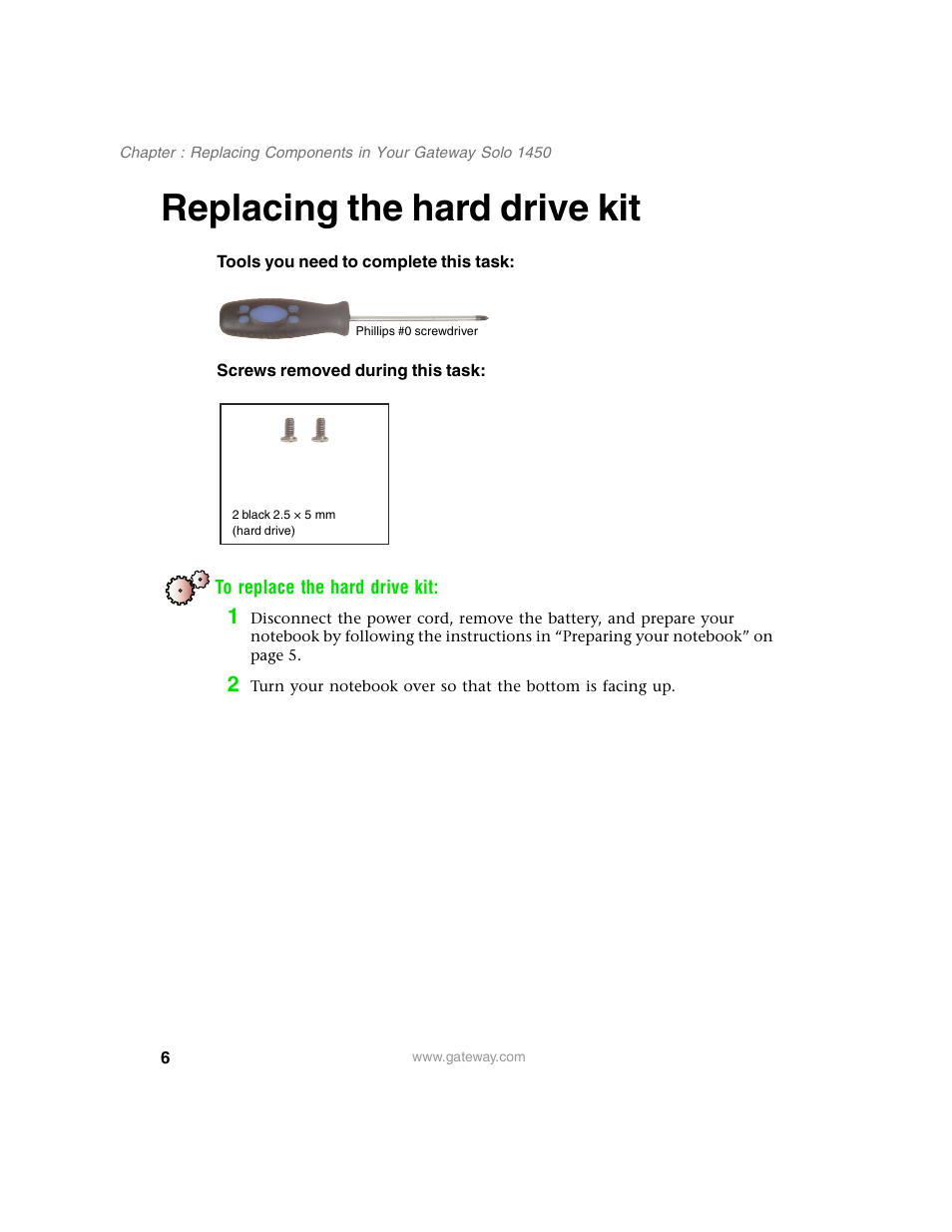 Replacing the hard drive kit | Gateway 1450 User Manual | Page 11 / 73