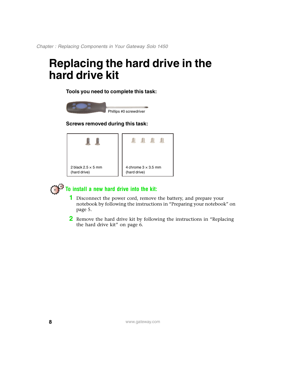 Replacing the hard drive in the hard drive kit | Gateway 1450 User Manual | Page 13 / 73