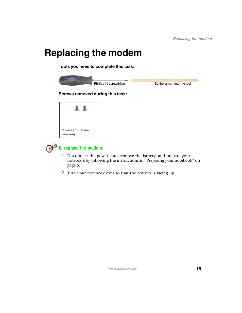 Replacing the modem | Gateway 1450 User Manual | Page 20 / 73