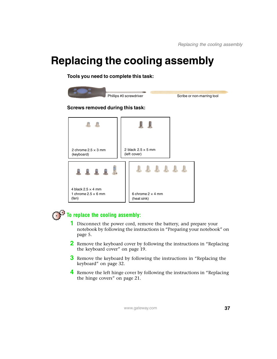 Replacing the cooling assembly | Gateway 1450 User Manual | Page 42 / 73