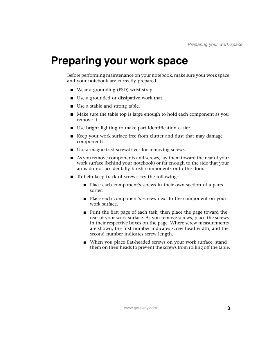 Preparing your work space | Gateway 1450 User Manual | Page 8 / 73