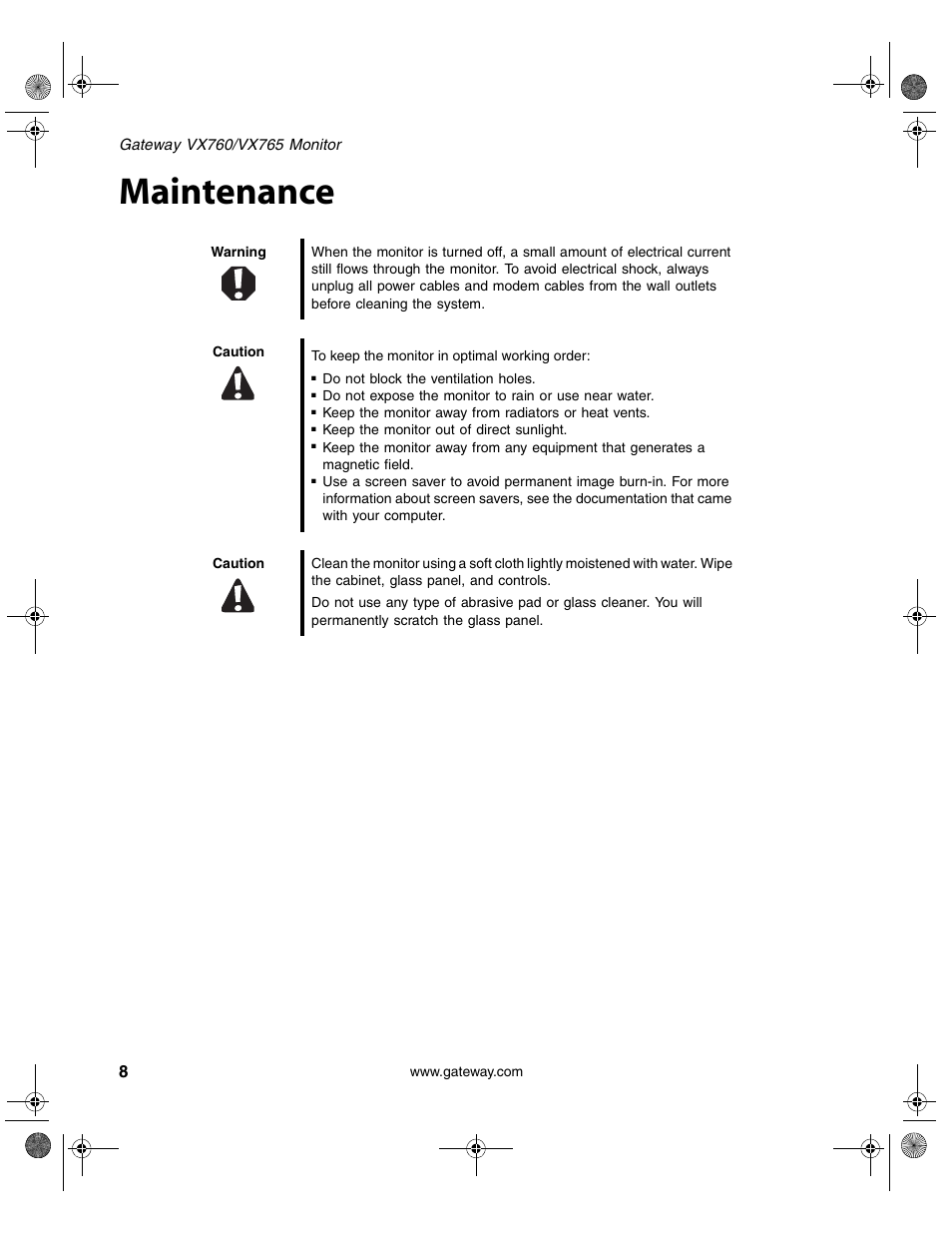 Maintenance | Gateway VX760 User Manual | Page 12 / 25