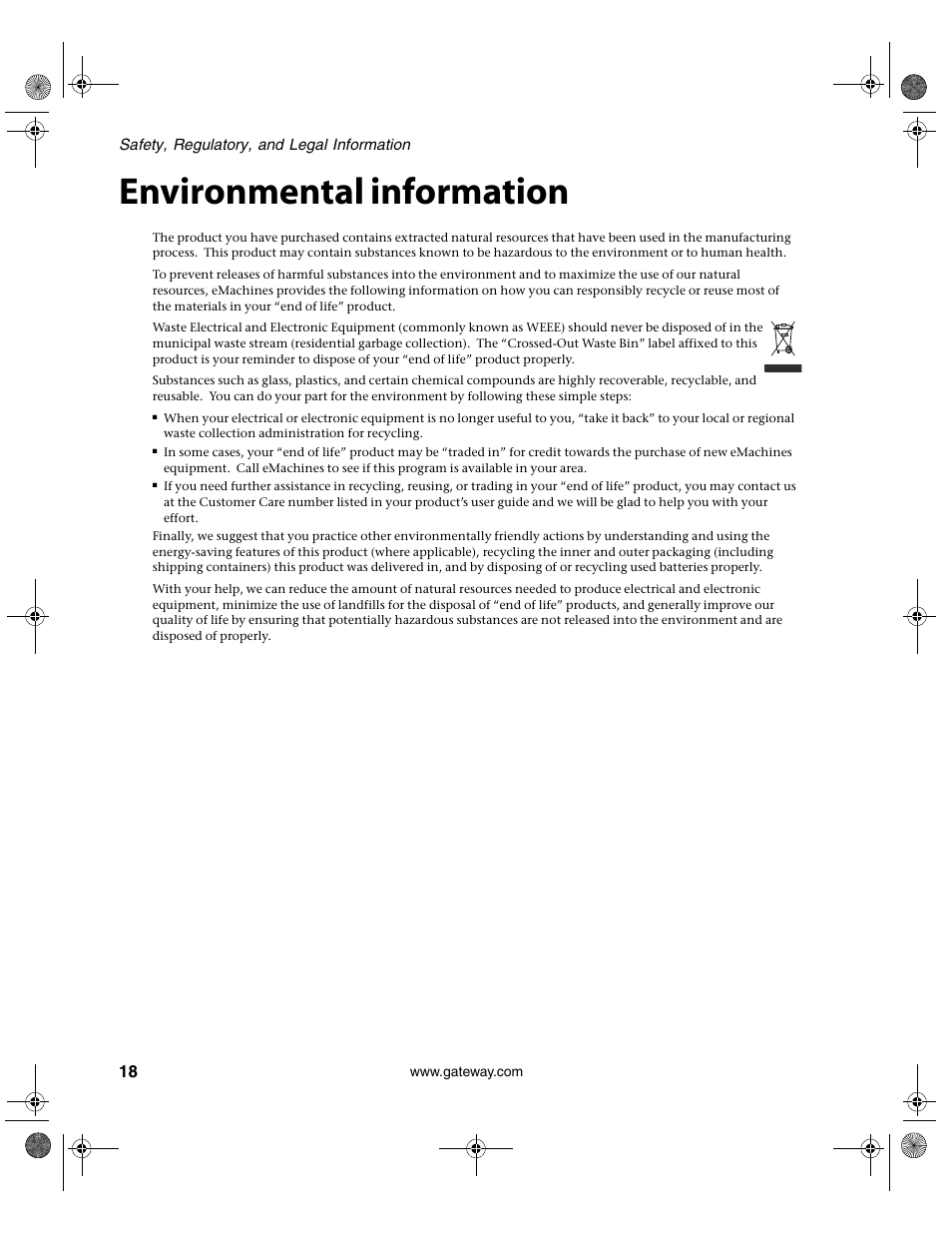Environmental information | Gateway VX760 User Manual | Page 22 / 25