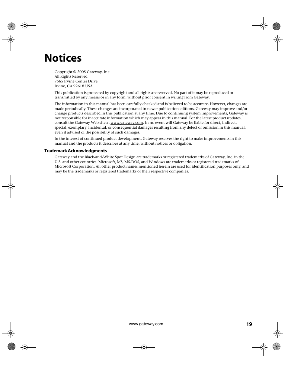 Notices | Gateway VX760 User Manual | Page 23 / 25