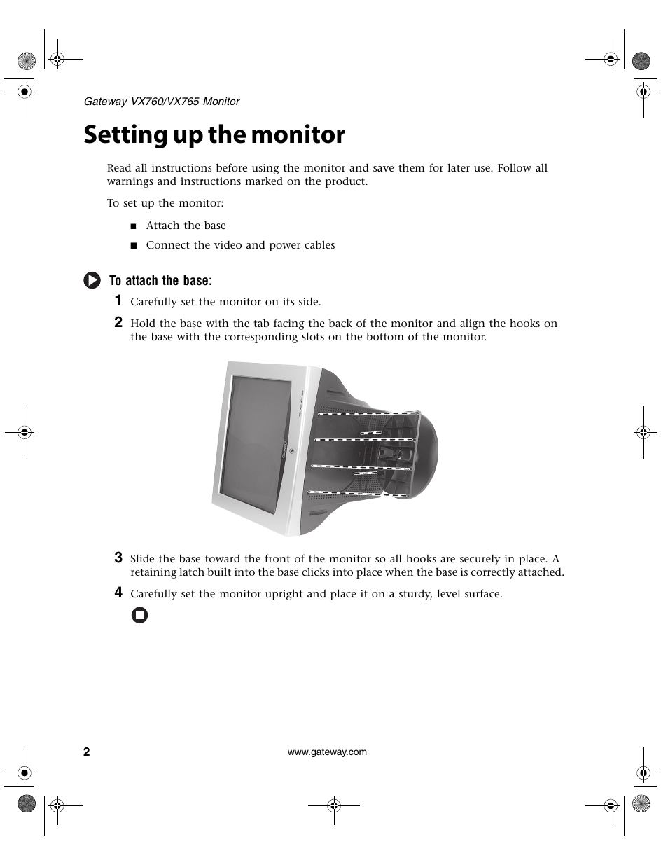 Setting up the monitor | Gateway VX760 User Manual | Page 6 / 25
