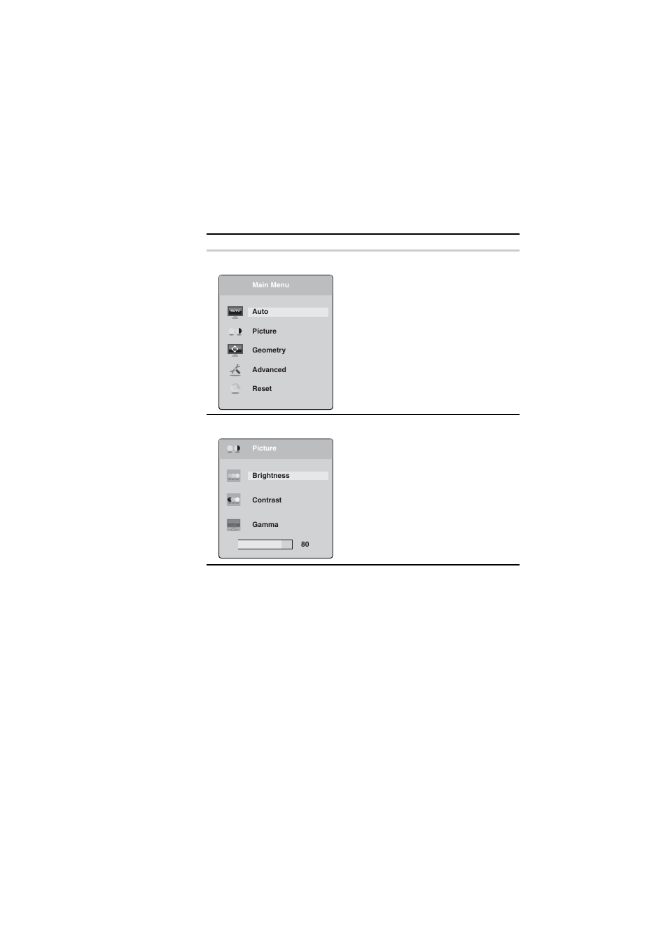 Osd menus, Main menu, Picture menu | Gateway HD1900 User Manual | Page 12 / 28