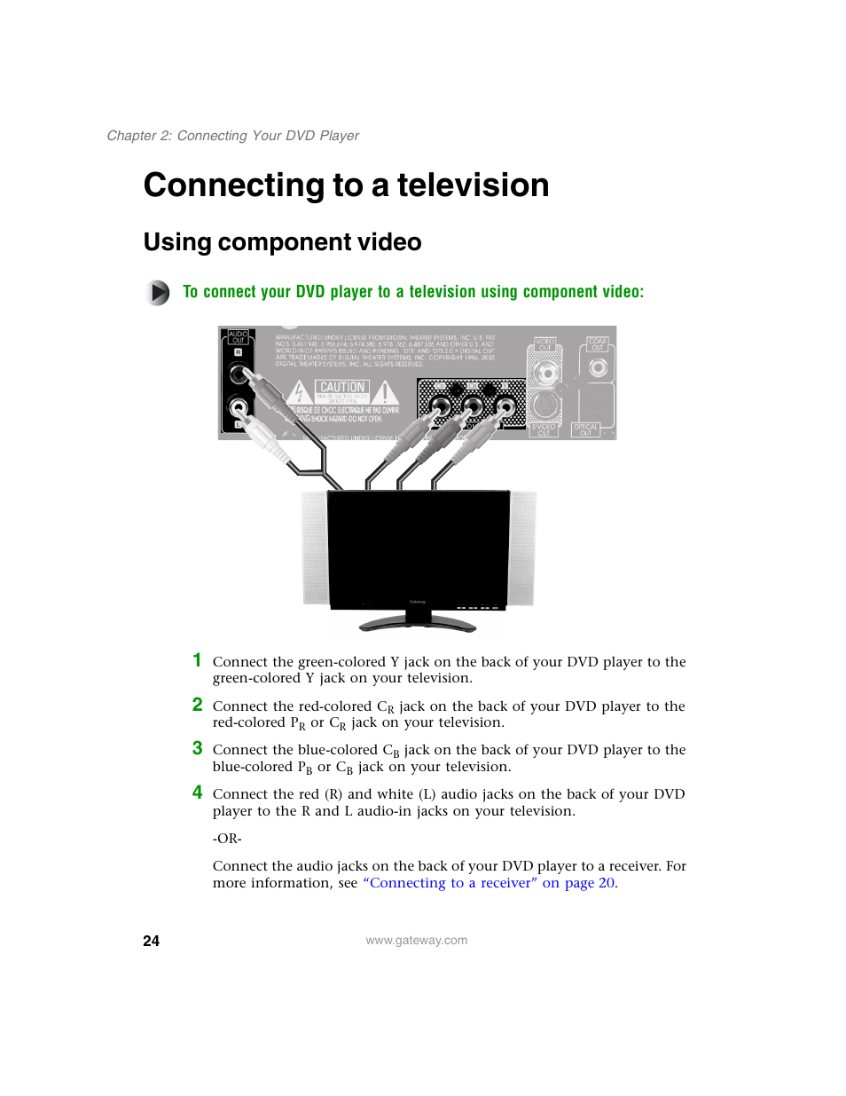 Connecting to a television, Using component video | Gateway AD-520 User Manual | Page 30 / 92