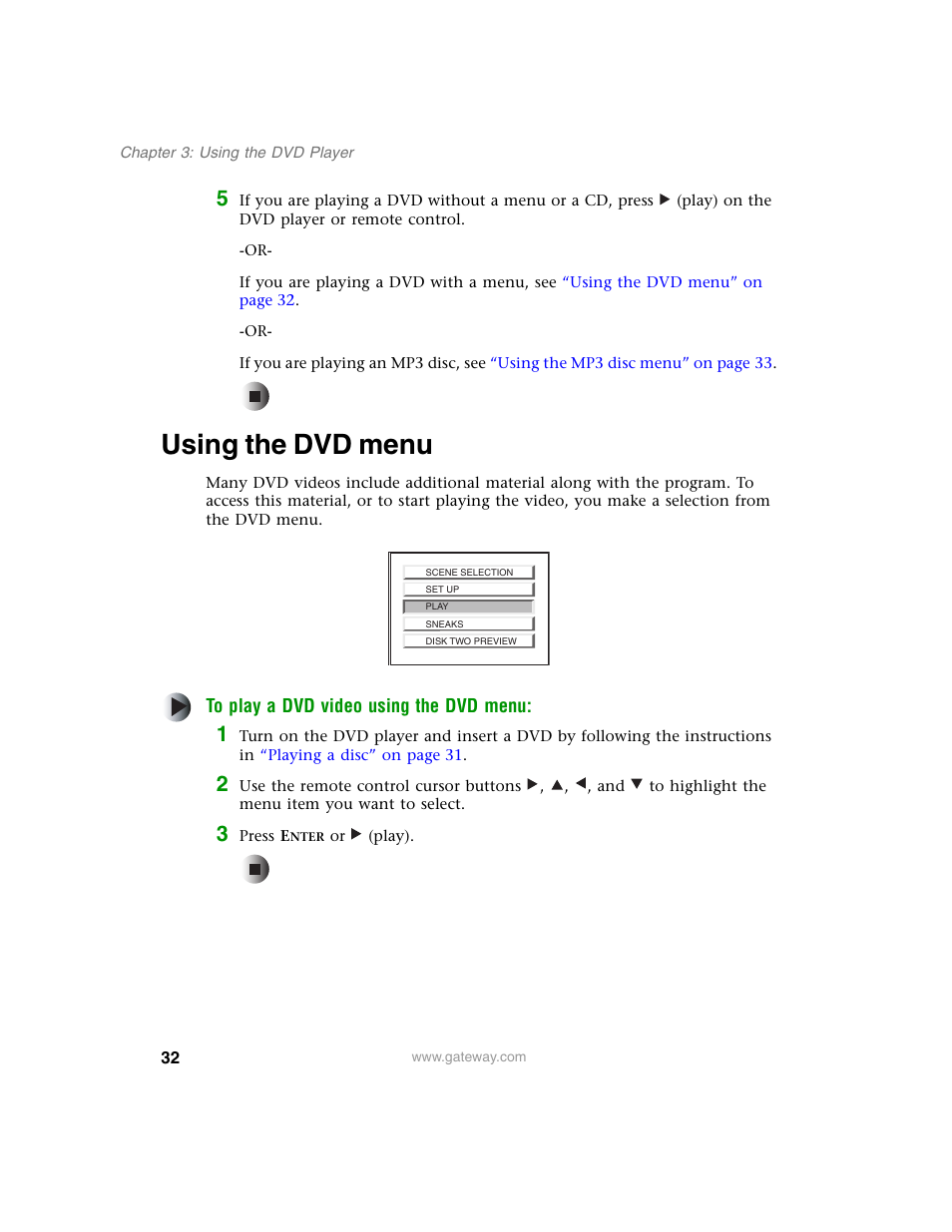 Using the dvd menu | Gateway AD-520 User Manual | Page 38 / 92
