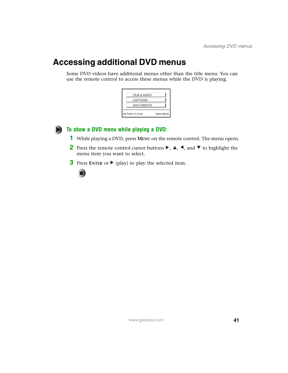 Accessing additional dvd menus | Gateway AD-520 User Manual | Page 47 / 92
