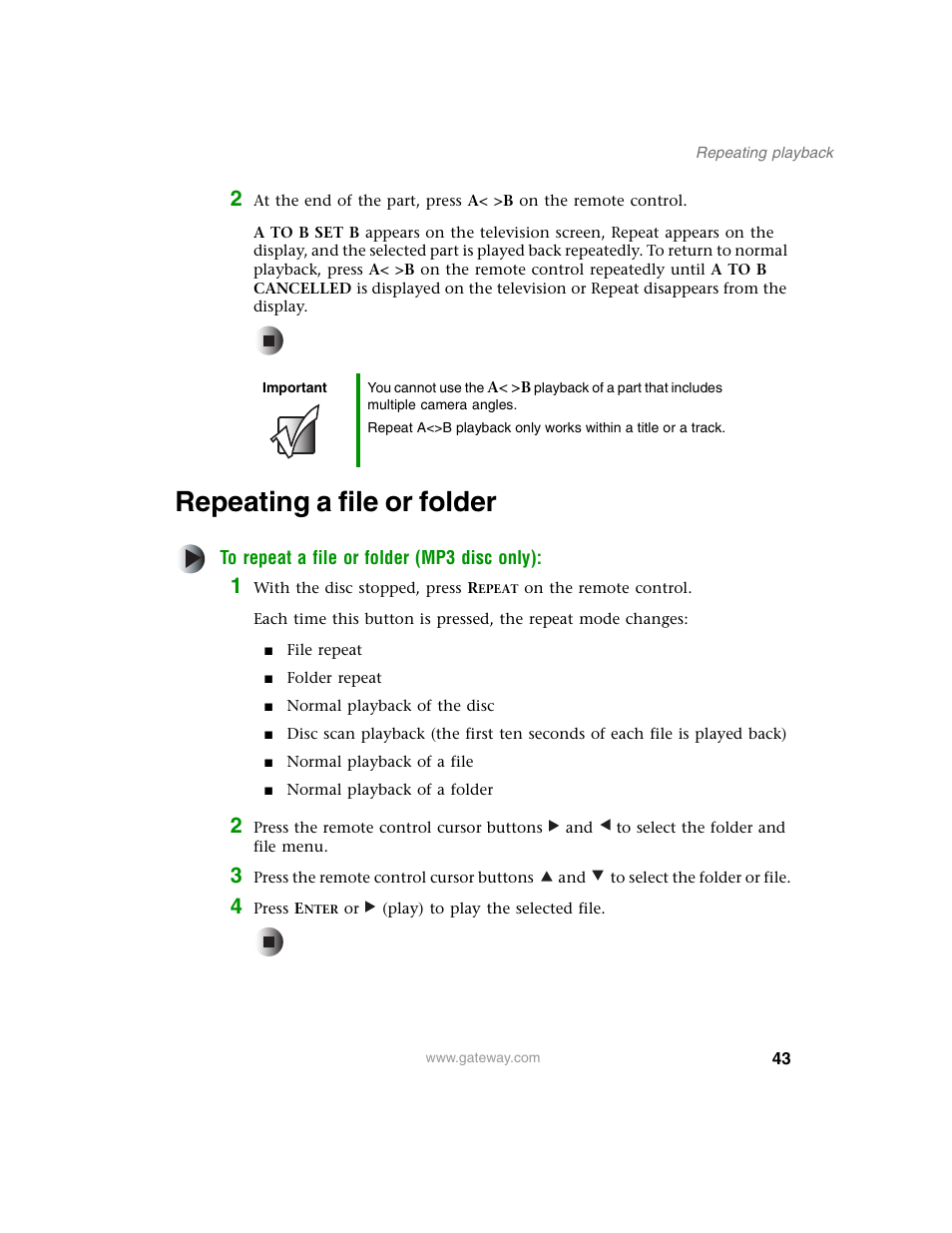Repeating a file or folder | Gateway AD-520 User Manual | Page 49 / 92