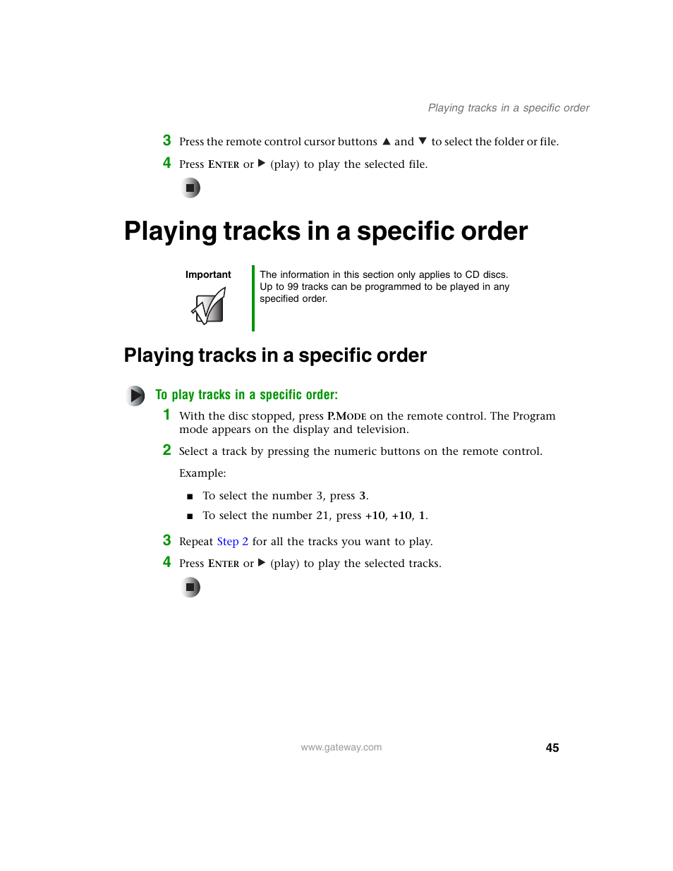Playing tracks in a specific order | Gateway AD-520 User Manual | Page 51 / 92