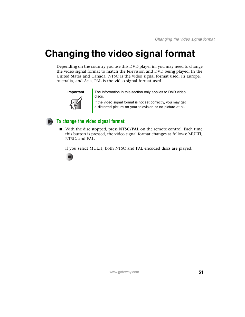 Changing the video signal format, Changing the video signal format” on | Gateway AD-520 User Manual | Page 57 / 92
