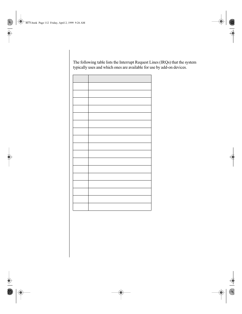 Irq usage | Gateway ALR 7300 User Manual | Page 122 / 138