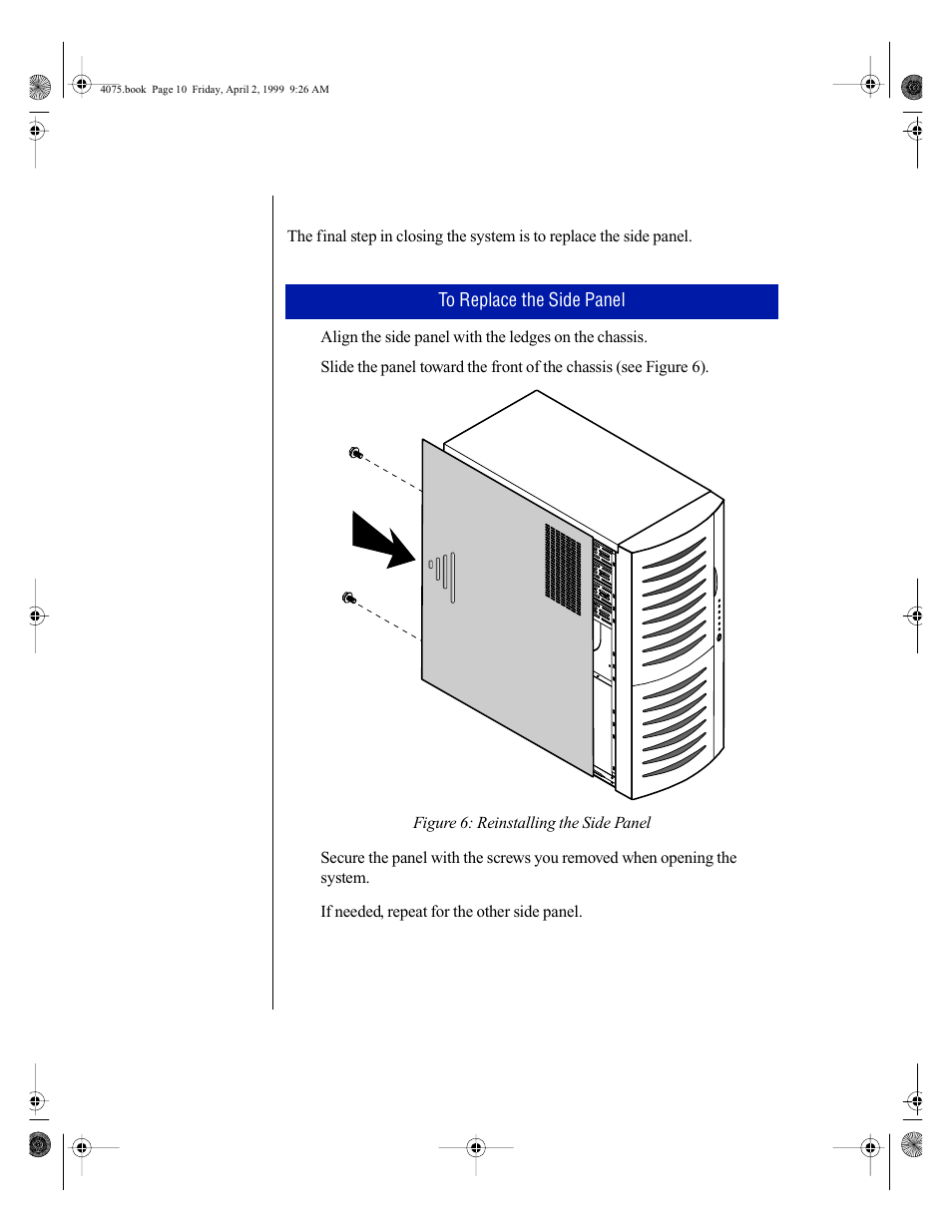 Replacing the side panel | Gateway ALR 7300 User Manual | Page 20 / 138