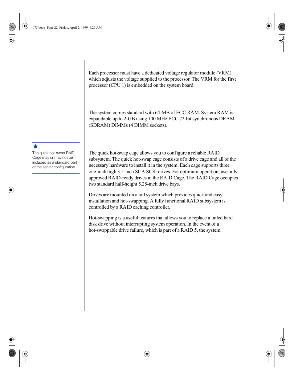 Voltage regulator modules, Memory, Quick hot-swap raid cage | Gateway ALR 7300 User Manual | Page 32 / 138