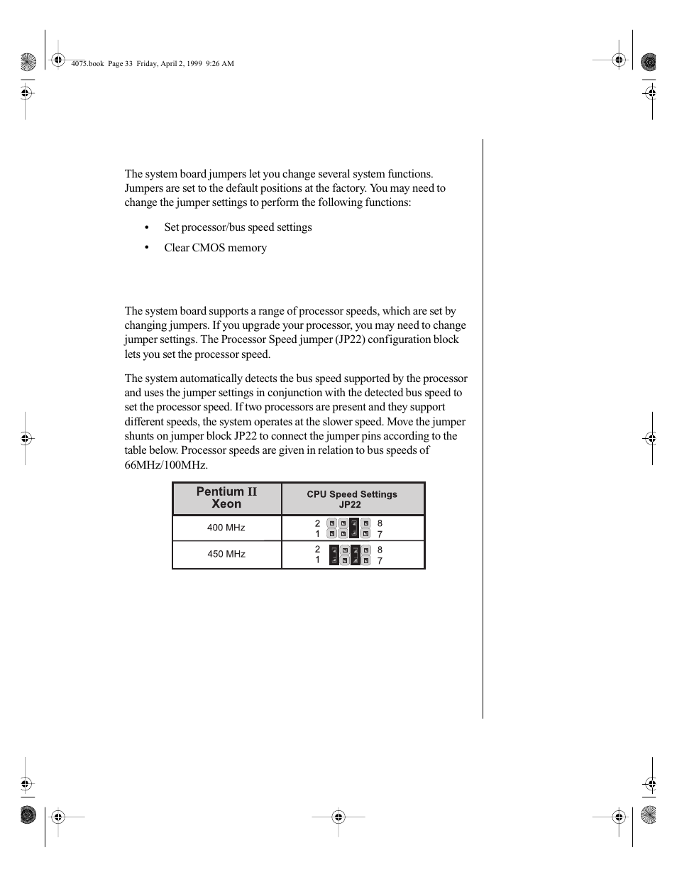 Setting the jumpers, Processor speed jumper | Gateway ALR 7300 User Manual | Page 43 / 138