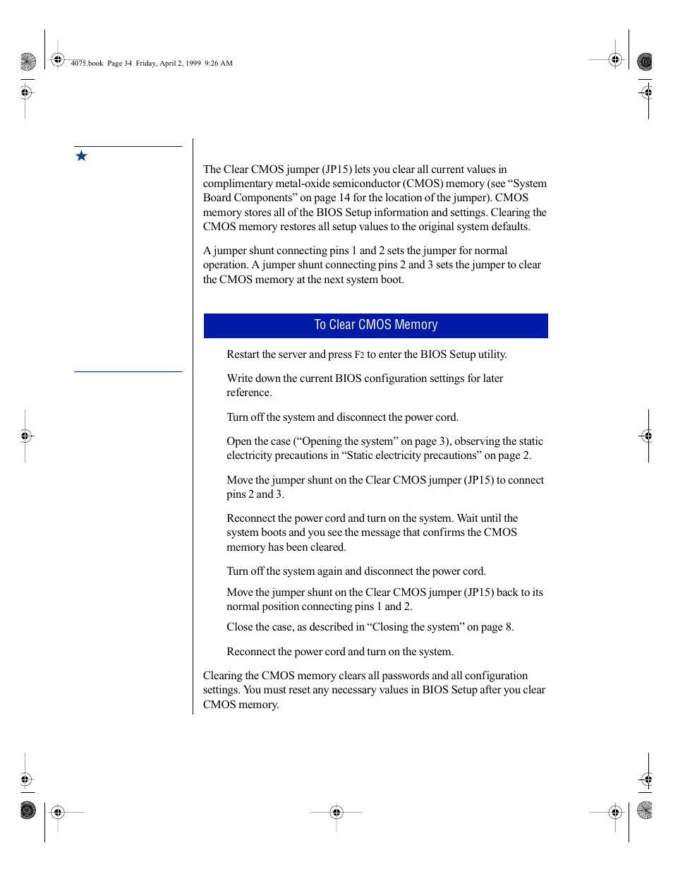 Clear cmos jumper | Gateway ALR 7300 User Manual | Page 44 / 138