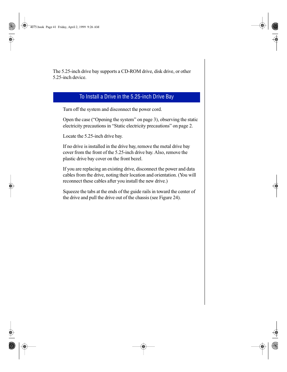 Installing a drive in the 5.25-inch drive bay | Gateway ALR 7300 User Manual | Page 51 / 138