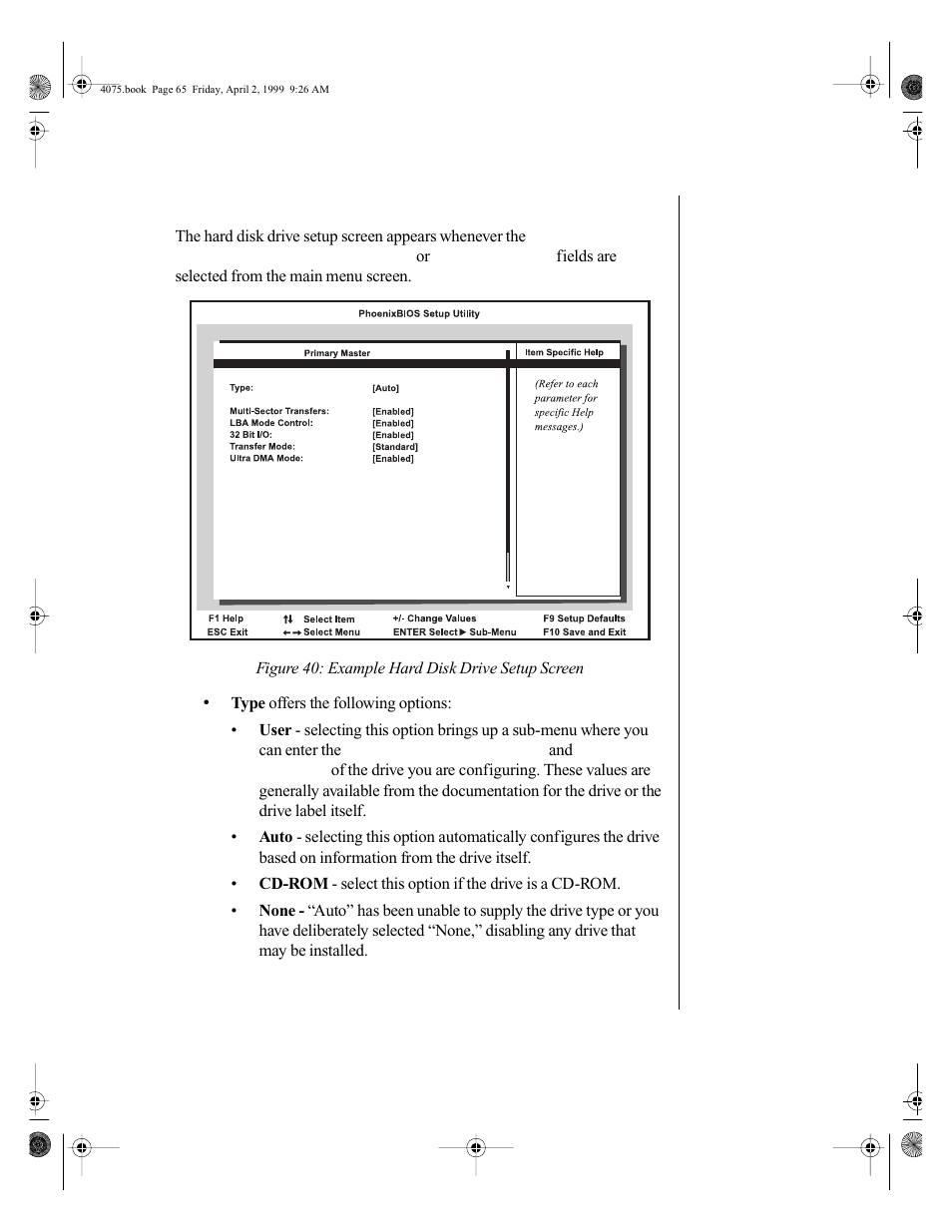 Hard disk drive setup screen | Gateway ALR 7300 User Manual | Page 75 / 138