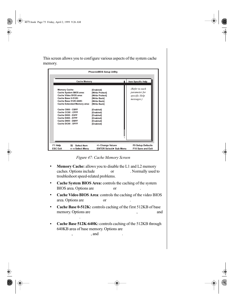Cache memory screen | Gateway ALR 7300 User Manual | Page 85 / 138