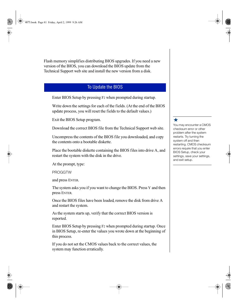Updating the bios | Gateway ALR 7300 User Manual | Page 91 / 138