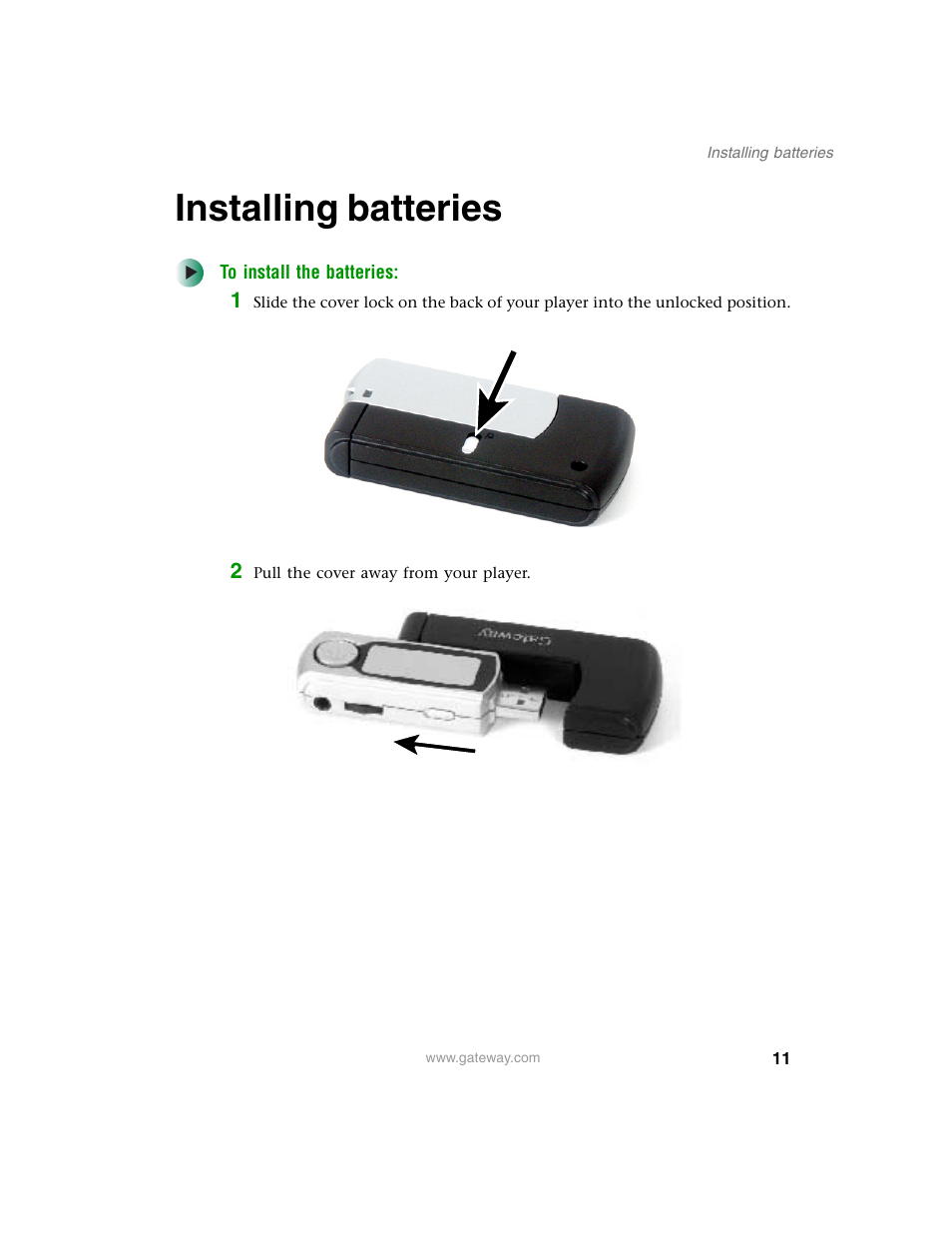 Installing batteries | Gateway DMP-110 User Manual | Page 15 / 48