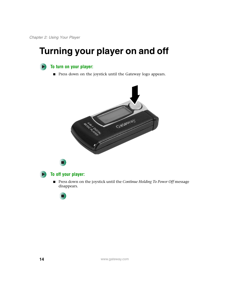 Turning your player on and off | Gateway DMP-110 User Manual | Page 18 / 48