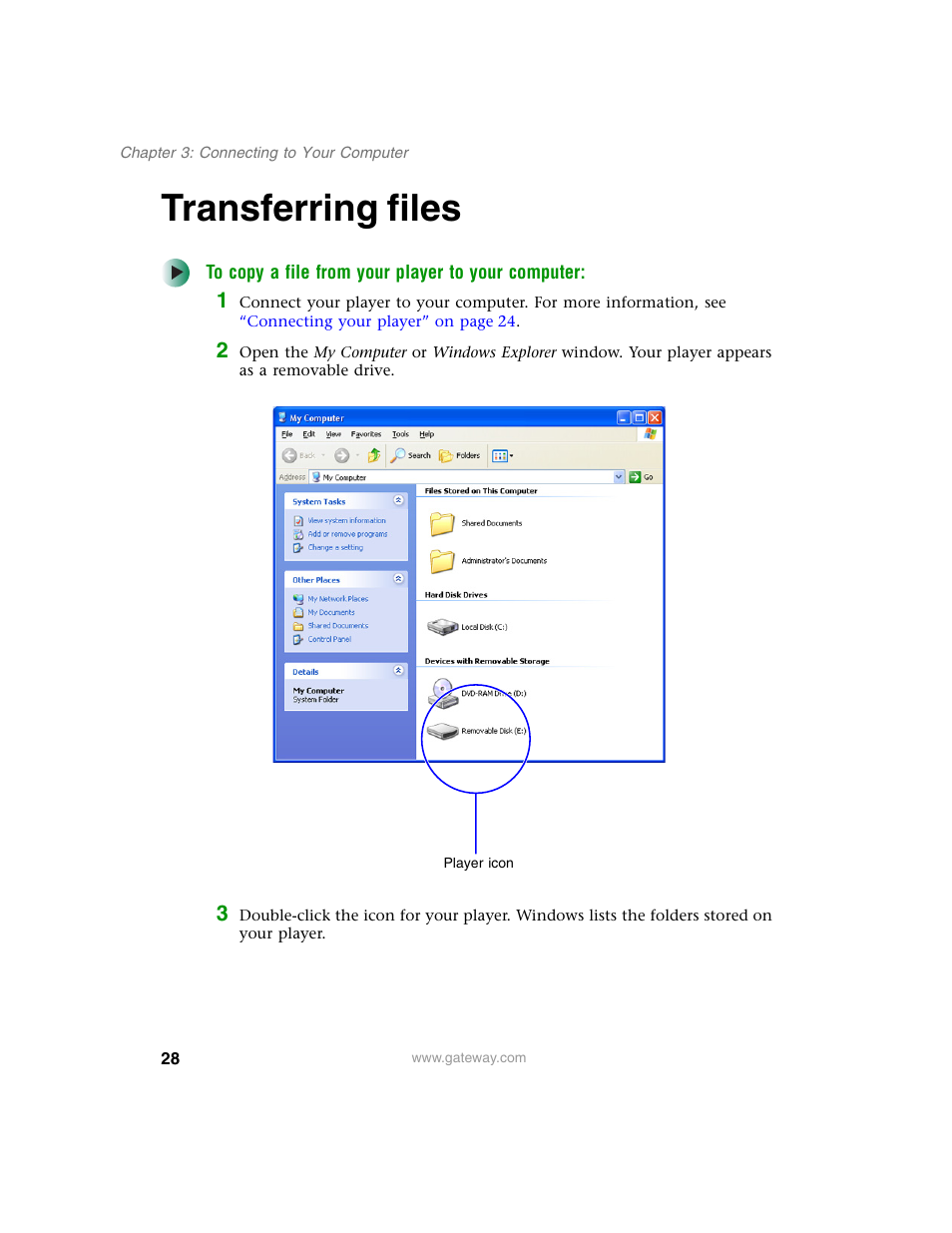 Transferring files | Gateway DMP-110 User Manual | Page 32 / 48