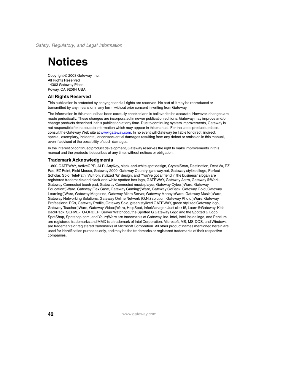 Notices | Gateway DMP-110 User Manual | Page 46 / 48