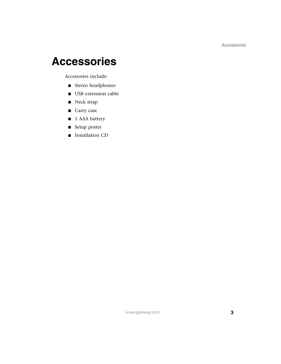 Accessories | Gateway DMP-110 User Manual | Page 7 / 48