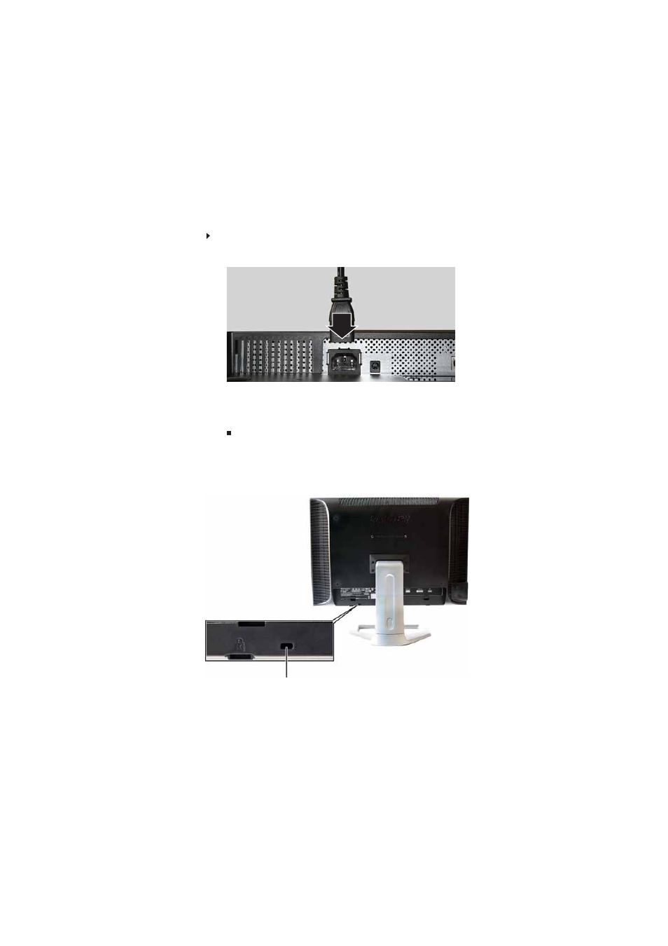 Connecting power, Connecting a security cable, Connecting power connecting a security cable | Gateway HD2401 User Manual | Page 10 / 34