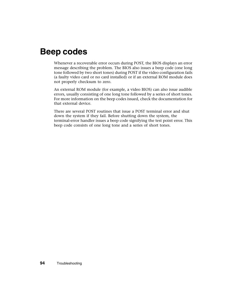 Beep codes | Gateway E-4650 User Manual | Page 102 / 134