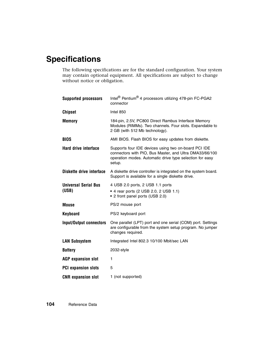 Specifications | Gateway E-4650 User Manual | Page 112 / 134