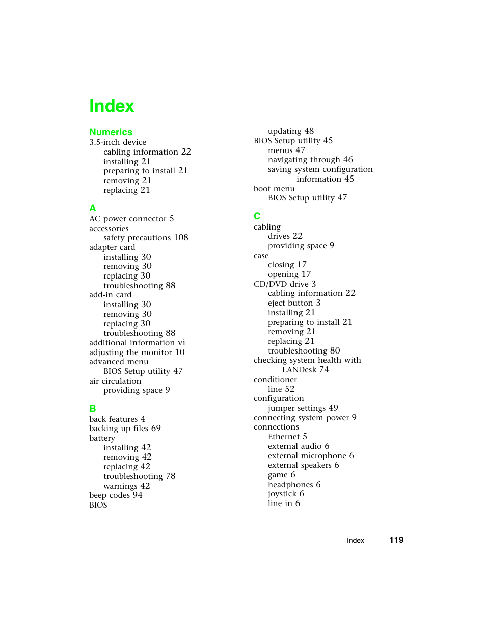 Index | Gateway E-4650 User Manual | Page 127 / 134