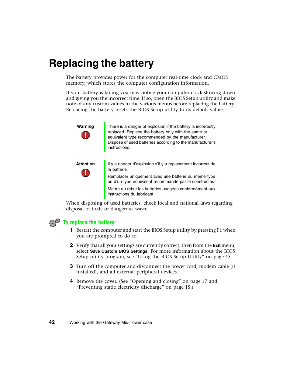 Replacing the battery | Gateway E-4650 User Manual | Page 50 / 134