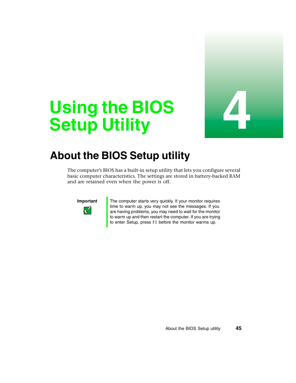 Using the bios setup utility, About the bios setup utility | Gateway E-4650 User Manual | Page 53 / 134