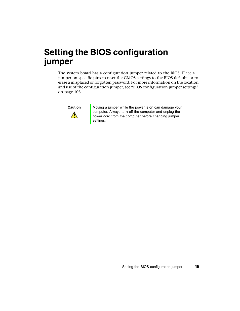 Setting the bios configuration jumper | Gateway E-4650 User Manual | Page 57 / 134