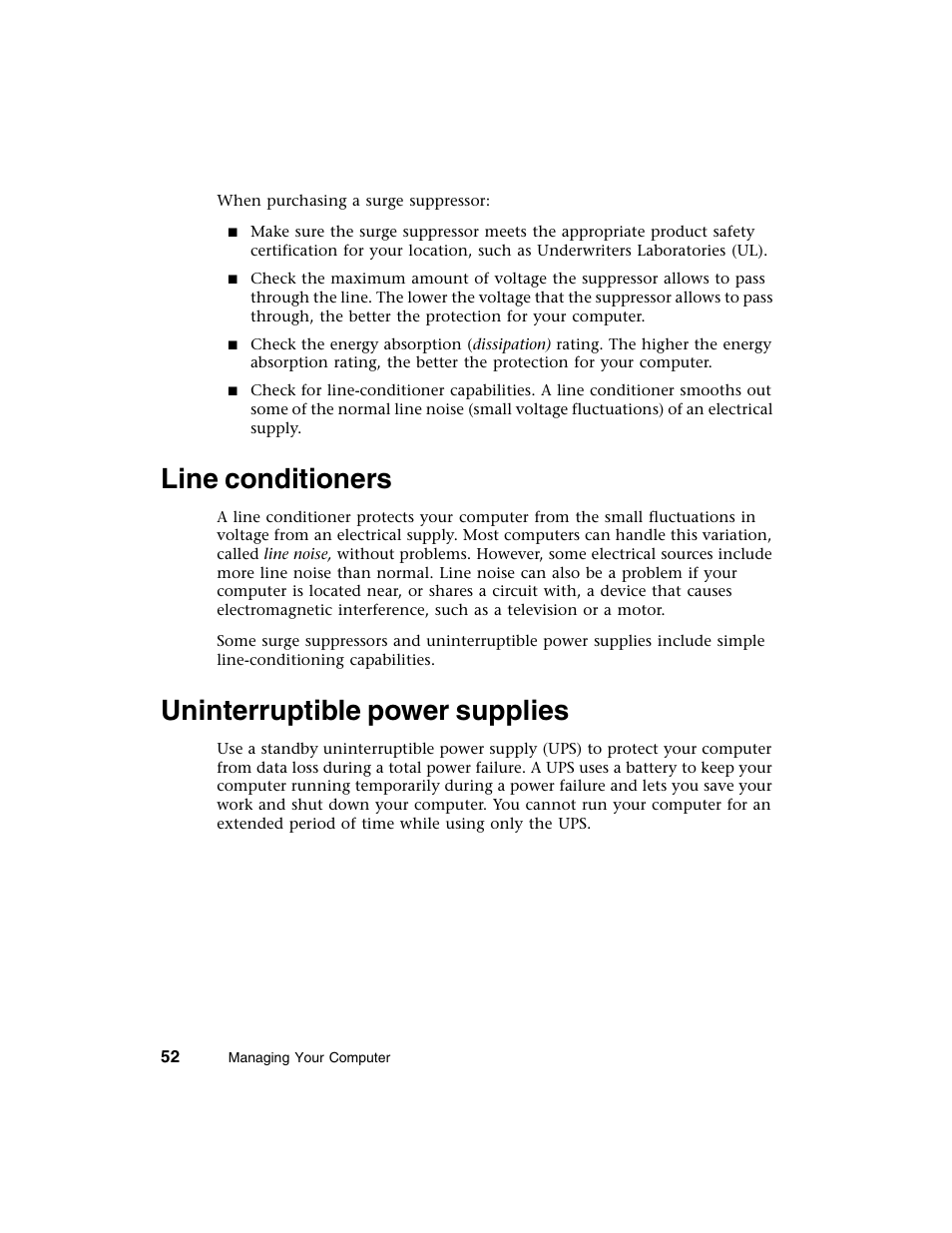 Line conditioners, Uninterruptible power supplies, Line conditioners uninterruptible power supplies | Gateway E-4650 User Manual | Page 60 / 134