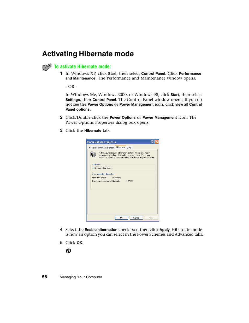 Activating hibernate mode | Gateway E-4650 User Manual | Page 66 / 134