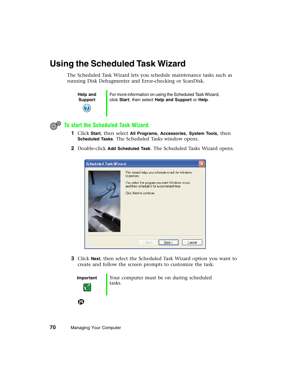 Using the scheduled task wizard | Gateway E-4650 User Manual | Page 78 / 134