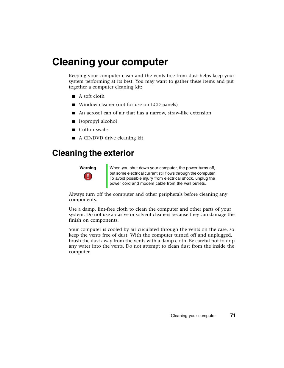 Cleaning your computer, Cleaning the exterior | Gateway E-4650 User Manual | Page 79 / 134