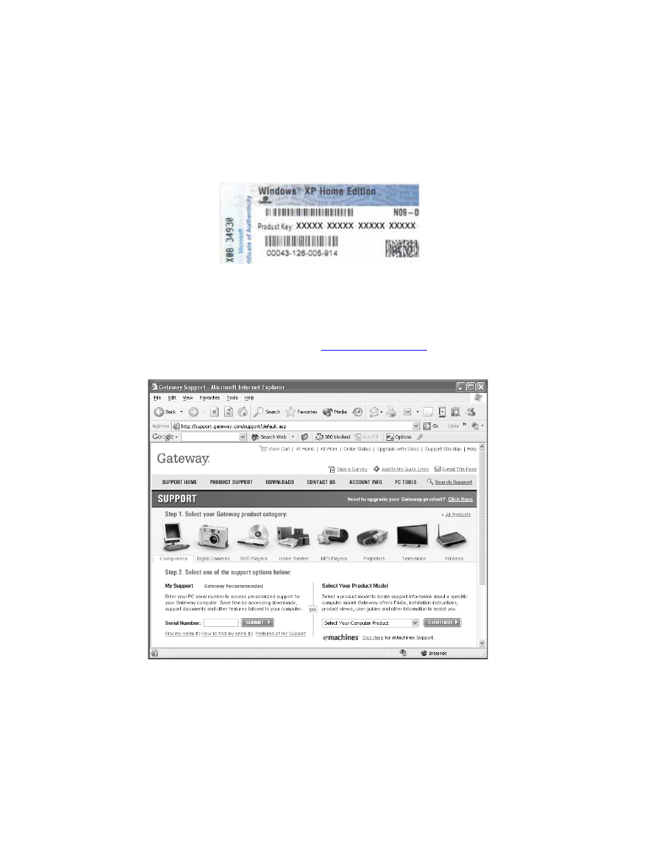 Microsoft certificate of authenticity, Finding your specifications | Gateway E-6300 User Manual | Page 20 / 136