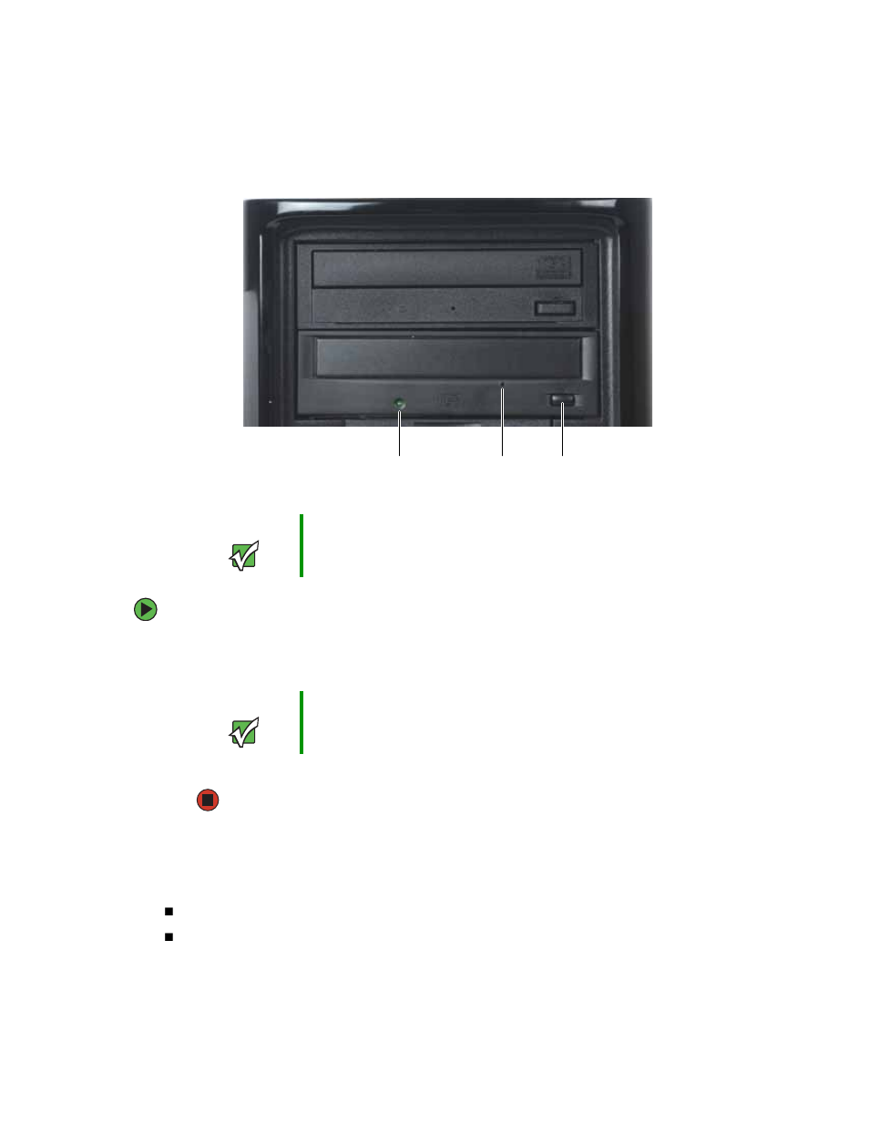Inserting a cd or dvd, Playing a cd, Inserting a cd or dvd playing a cd | Gateway E-6300 User Manual | Page 43 / 136