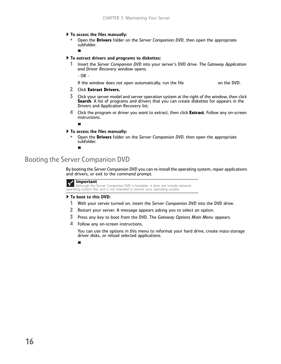 Booting the server companion dvd | Gateway E-9232T User Manual | Page 22 / 96