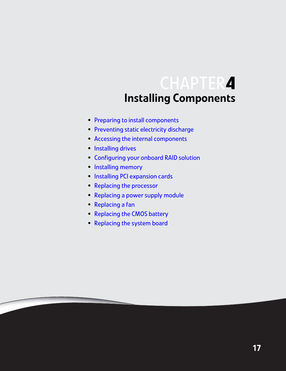 Installing components, Chapter 4: installing components, Chapter | Gateway E-9232T User Manual | Page 23 / 96