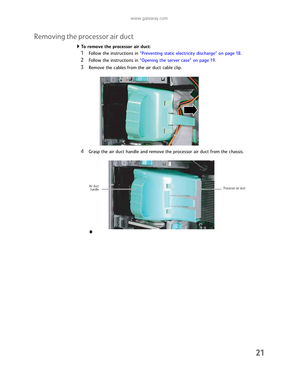 Removing the processor air duct | Gateway E-9232T User Manual | Page 27 / 96