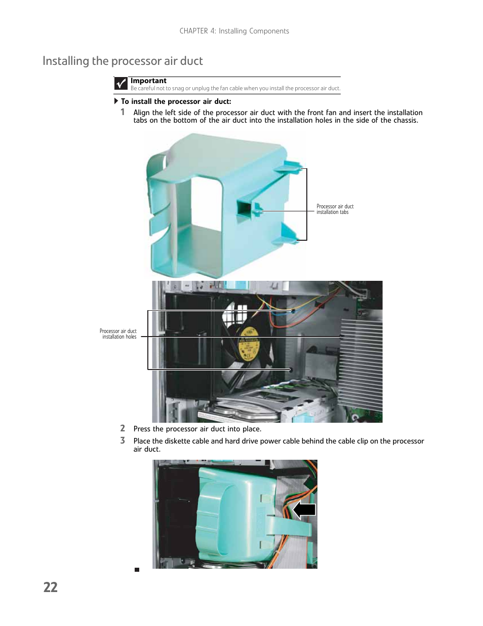 Installing the processor air duct | Gateway E-9232T User Manual | Page 28 / 96